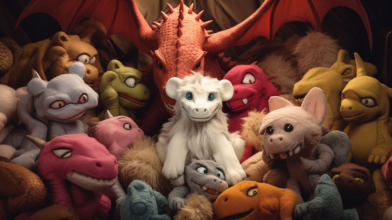 Dragon with stuffed animals