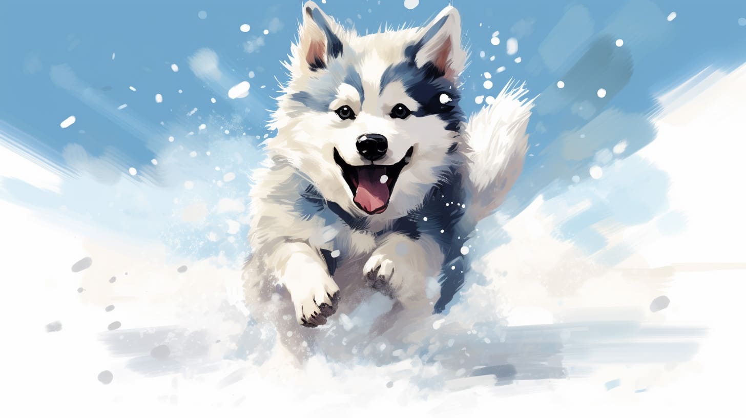 husky playing in the snow