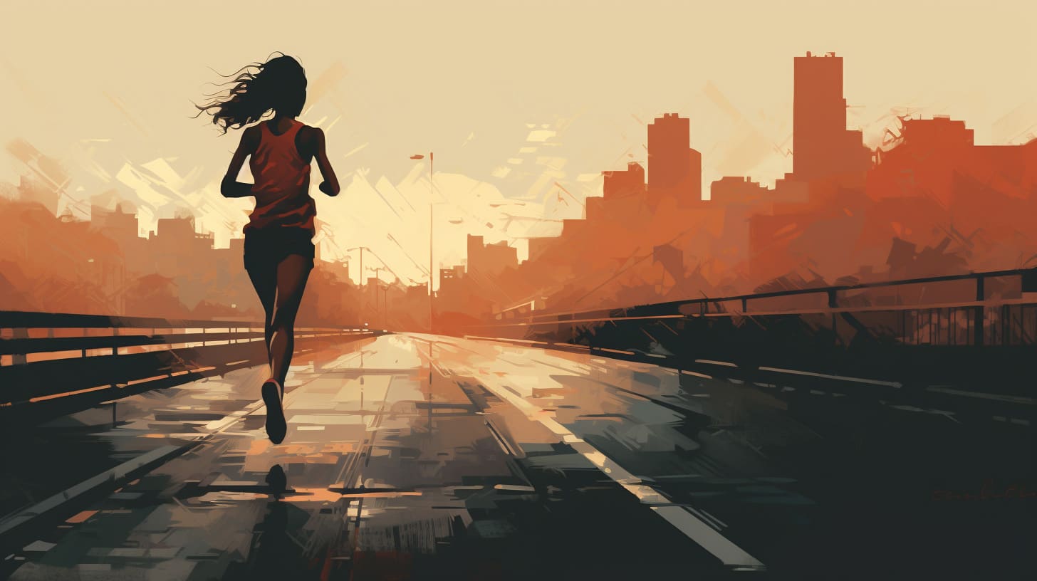 Woman running along the road